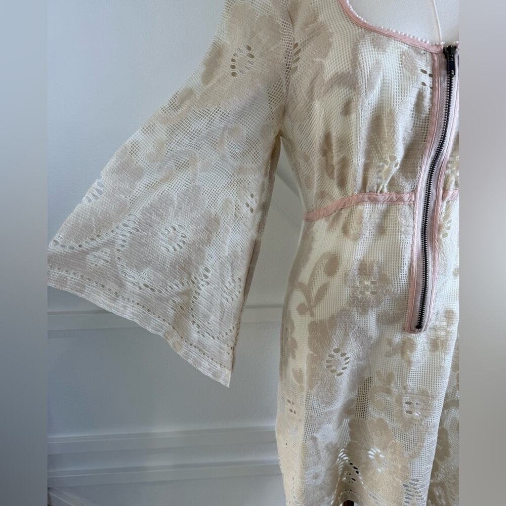 Free People Boho Antique Lace Picnic Bell Sleeve Dress In Buttercream Size Small - Picture 3 of 8